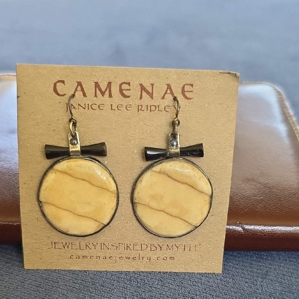 CAMENAE Carved Bone Minimalist Dangle Earrings By JANICE LEE RIPLEY